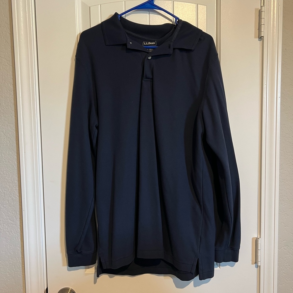 L.L. Bean Traditional Fit Tall Navy Long Sleeve Polo Shirt